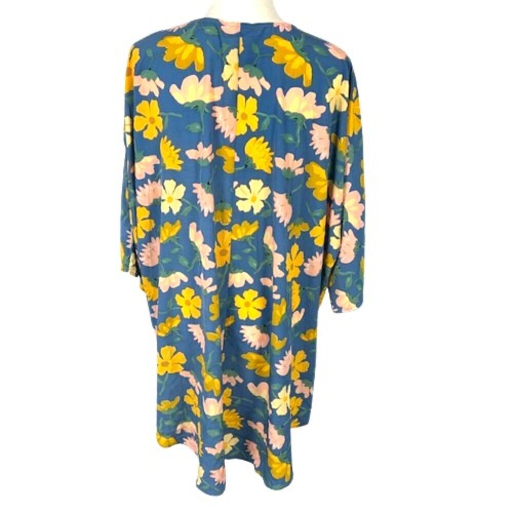 LuLaRoe Lindsay Large Open Kimono Cardigan Bohemian Blue Floral Yellow Pink - Picture 2 of 5